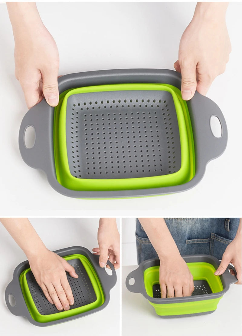 Foldable Square Vegetable Fruit Strainer Basket with Handle
