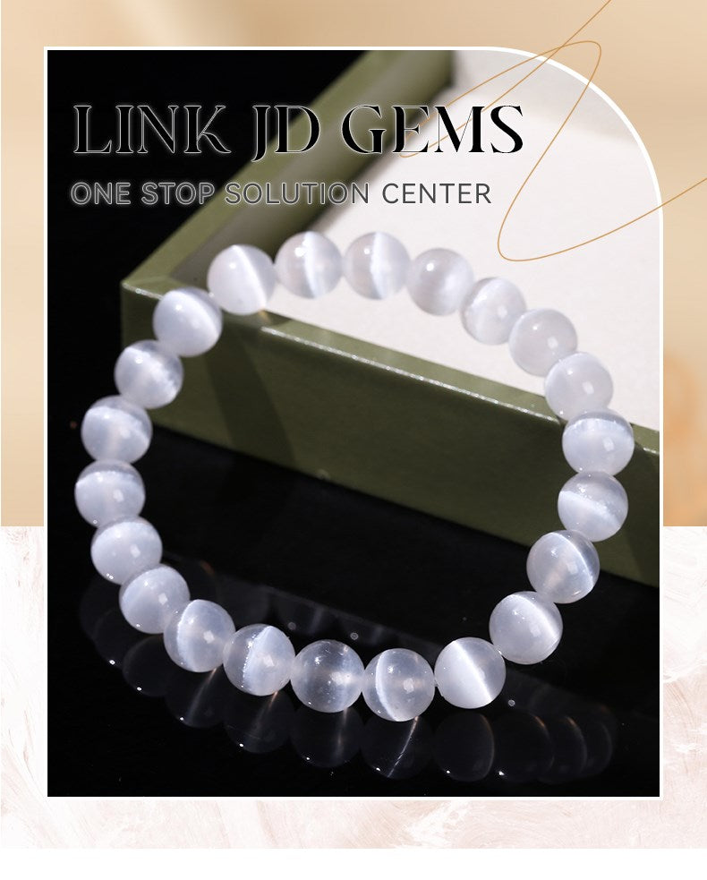 JD Natural White 6/8/10 mm Selenite Stone Bead Bracelet.