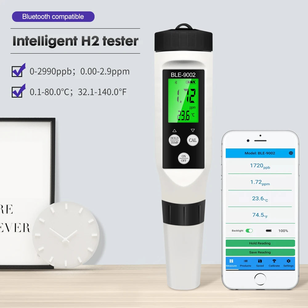 Blue Tooth H2 Hydrogen-rich Meter Lon 0-2990ppb ATC APP Online Monitor For Drinking Water Or Aquarium