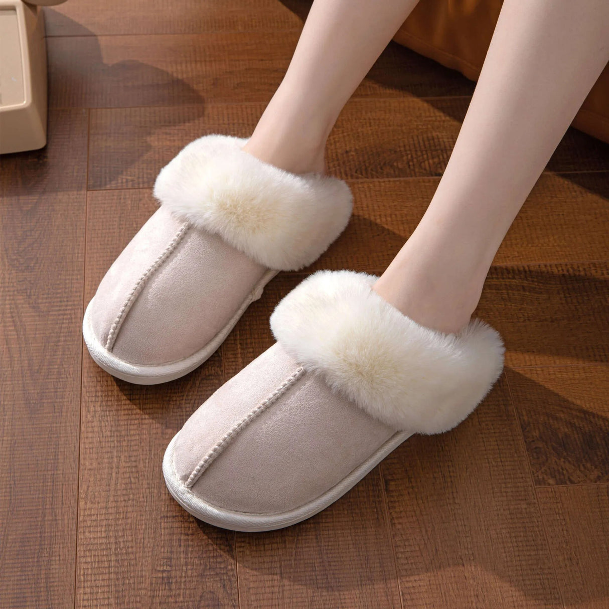 Winter Faux Suede Plush Closed Toe Slippers.