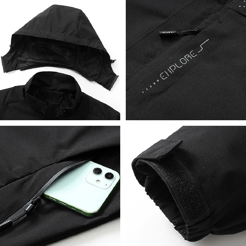 Men's Spring/Autumn Waterproof Jacket With Detachable Hood Sizes M-5XL