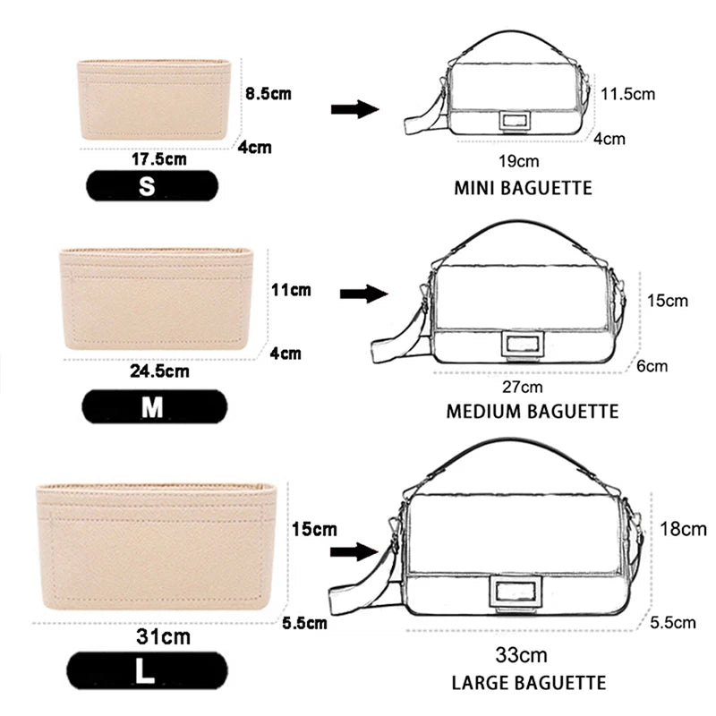 Felt Insert Accessory Organizer For Handbags