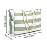 Striped Waterproof Canvas Summer Beach Tote Bag With Zipper
