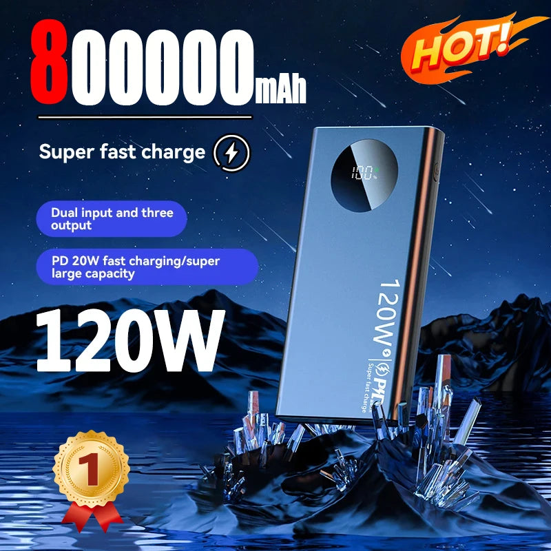 80000mAh High Capacity 120W Super Fast Charging Power Bank For iPhone Or Samsung