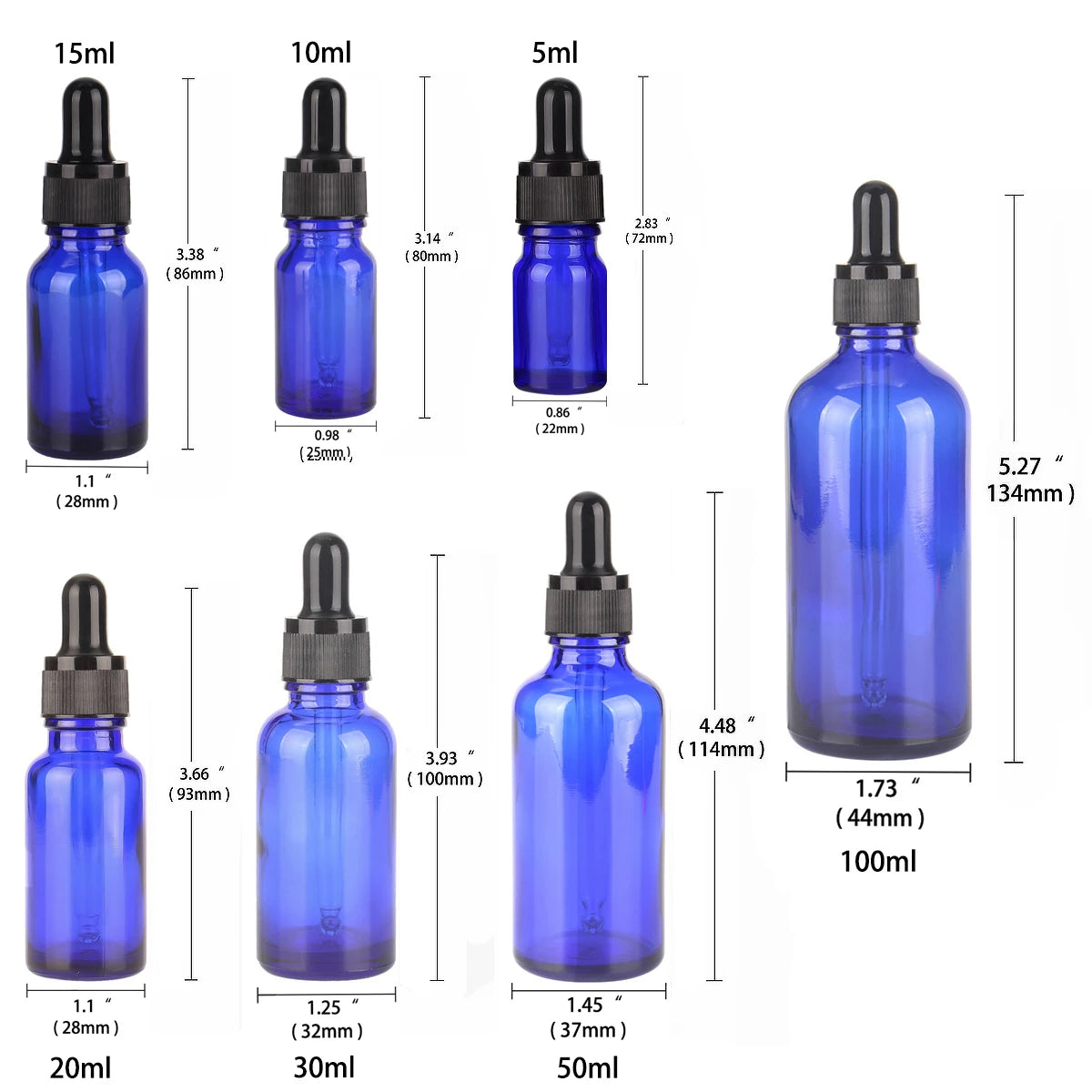 1 Pc 5ml 10ml 15ml 20ml 30ml 50ml Or 100ml Blue Glass Bottle With Dropper For Essential Oils