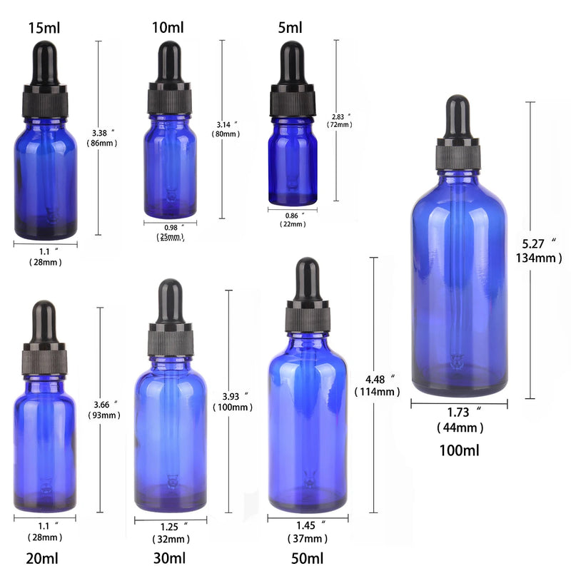 1 Pc 5ml 10ml 15ml 20ml 30ml 50ml Or 100ml Blue Glass Bottle With Dropper For Essential Oils