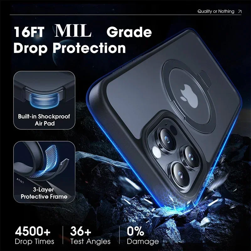 Magsafe IPhone Mat Finish Air 17 16 15 14 13 12 11 Pro Max Plus With Lens Protector And Metal Ring Stand