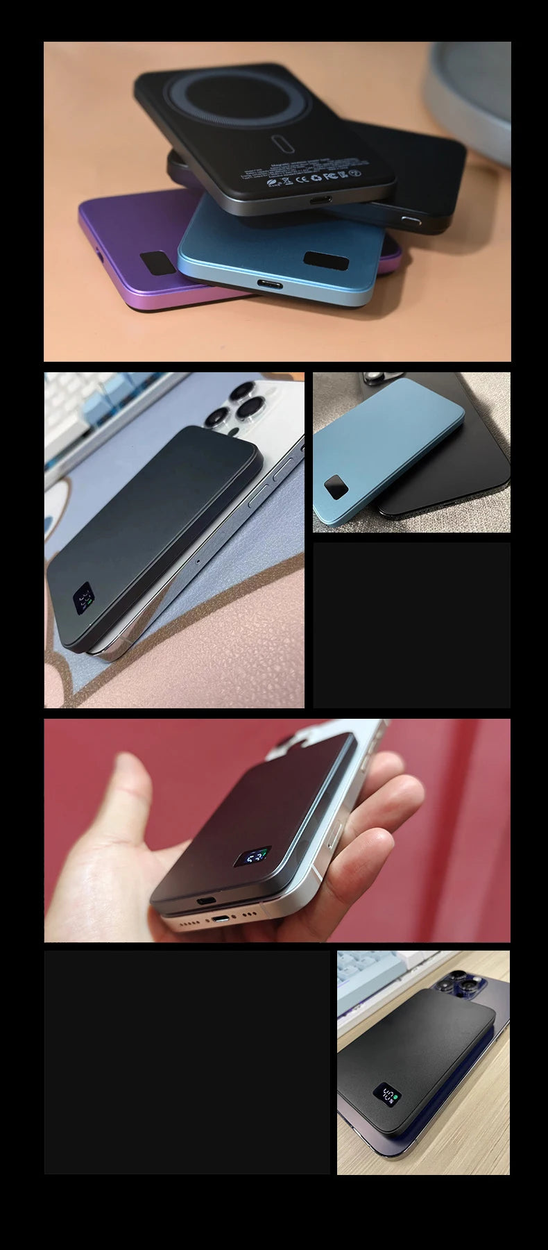 Ultra Thin Fast Charging LED Display Power Magnetic Bank For iPhone Samsung Phone Airpods