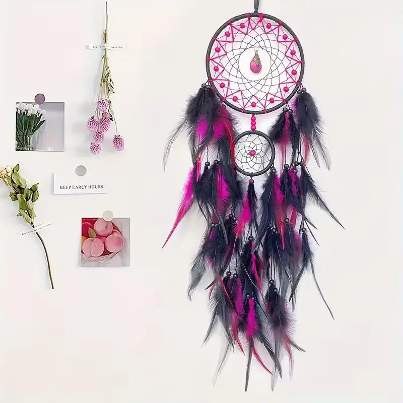 Hand-woven Dreamcatcher With Artificial Feathers And Crystals