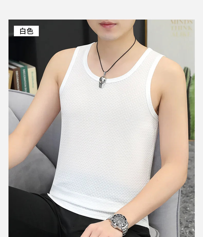 Men's Ice Silk Bamboo Knot Sleeveless Summer Mesh T Shirt