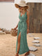 Elegant Sleeveless V Neck Maxi Dress With Slit on the Side.