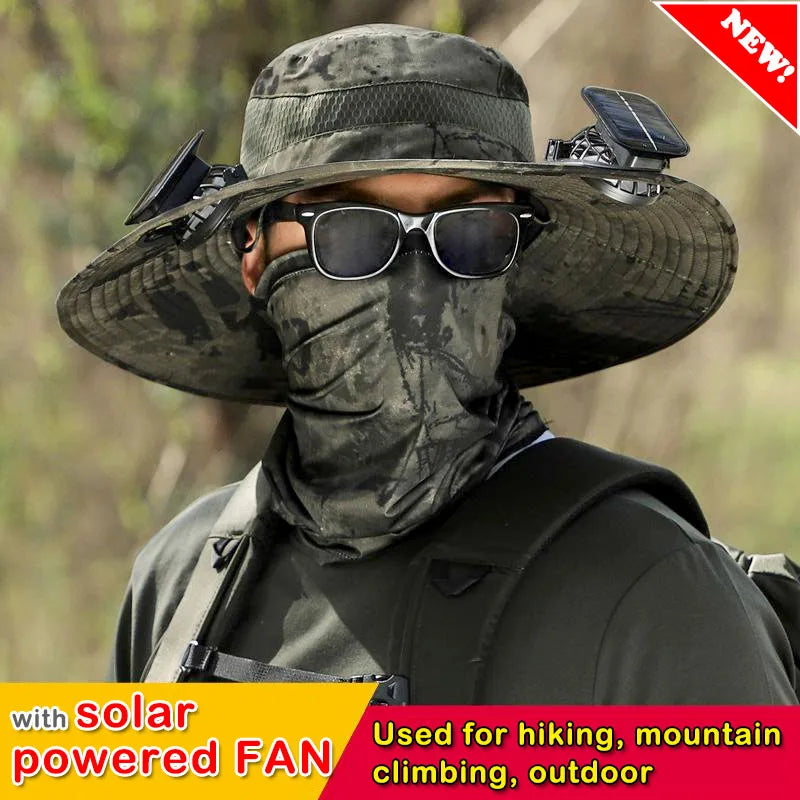 Camouflage Outdoor Sun Protective Hat with Solar Powered Fans