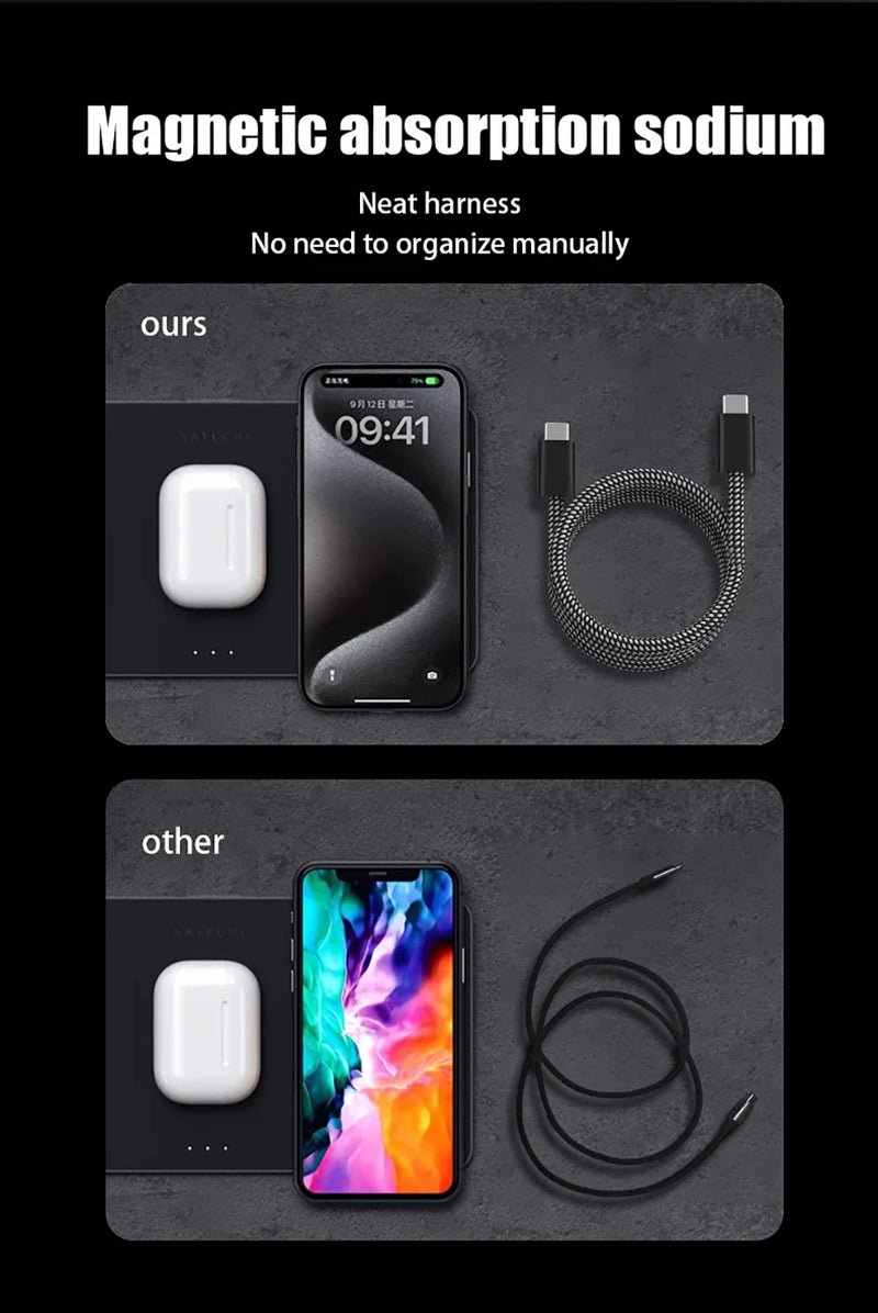 Automatically Retractable Micro USB Type C Fast Charge Magnetic Cable for iPhone 15 Samsung Xiaomi