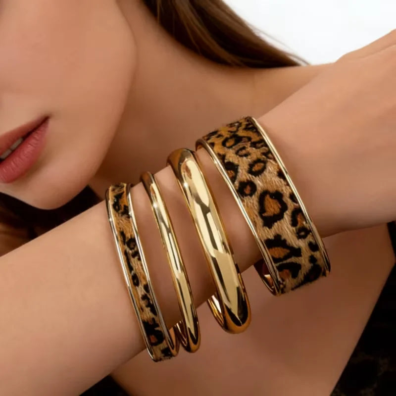 4pcs Bohemian PU Leather Leopard Print Bracelet