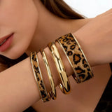 4pcs Bohemian PU Leather Leopard Print Bracelet