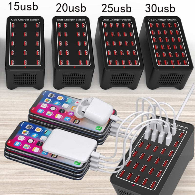 USB Charger 10 15 20 25 30 Ports HUB 150W Universal Wall Desktop Fast Charging Station Dock for Mobile Phone Power Adapter