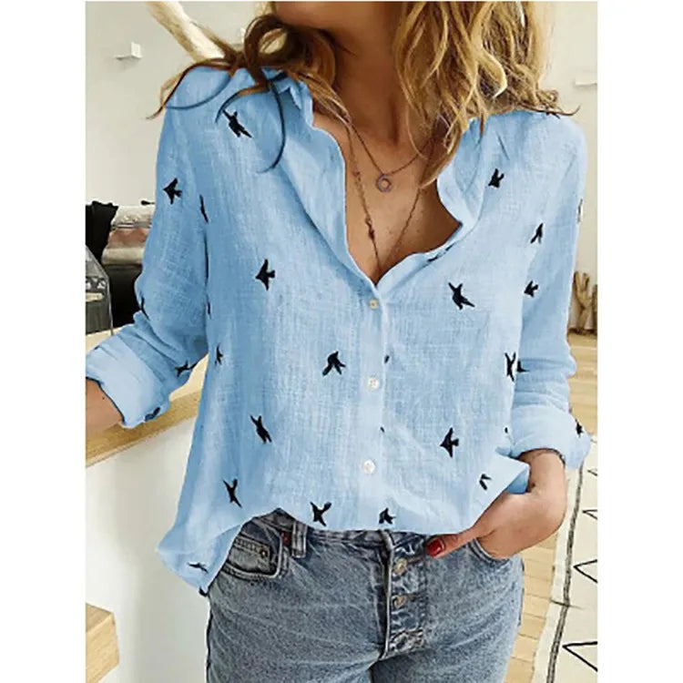 Women's Casual Long Sleeve Cotton Linen Blouse.