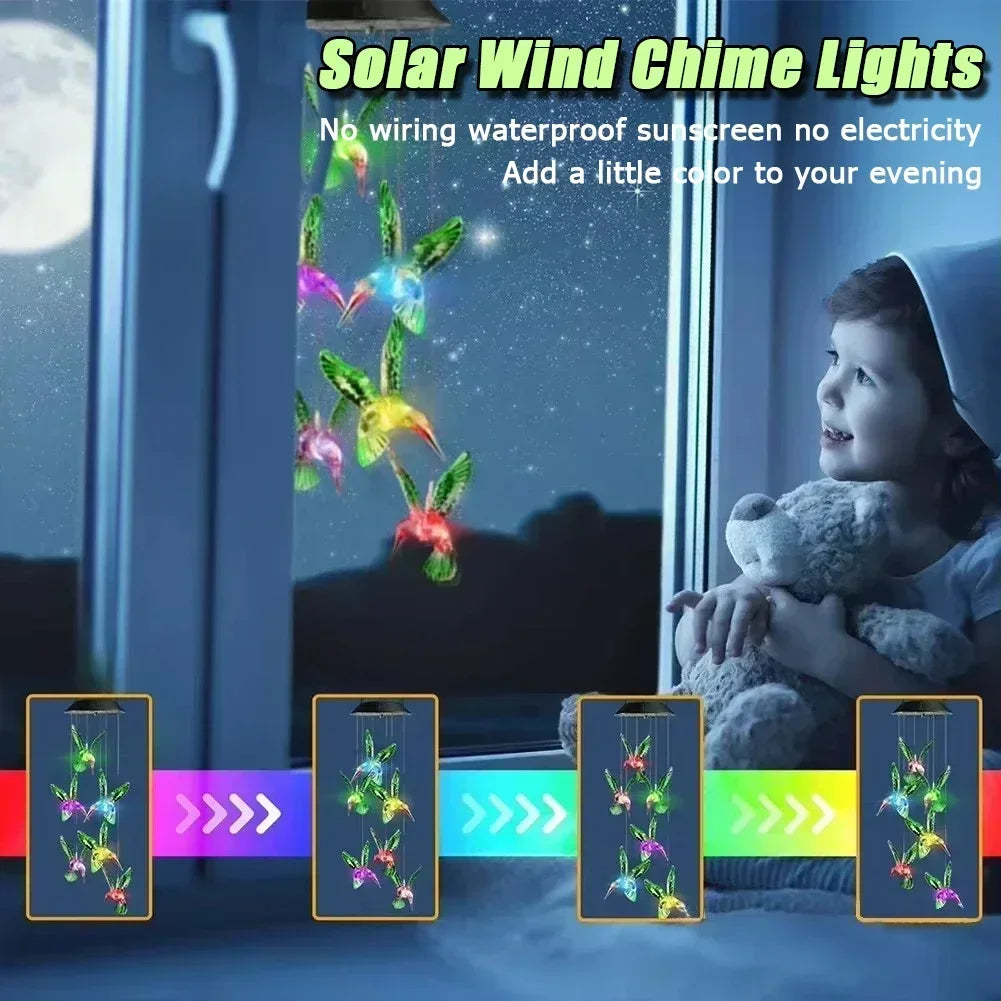 Outdoor Solar Charging Waterproof Hummingbird/Owl Wind Chime Light