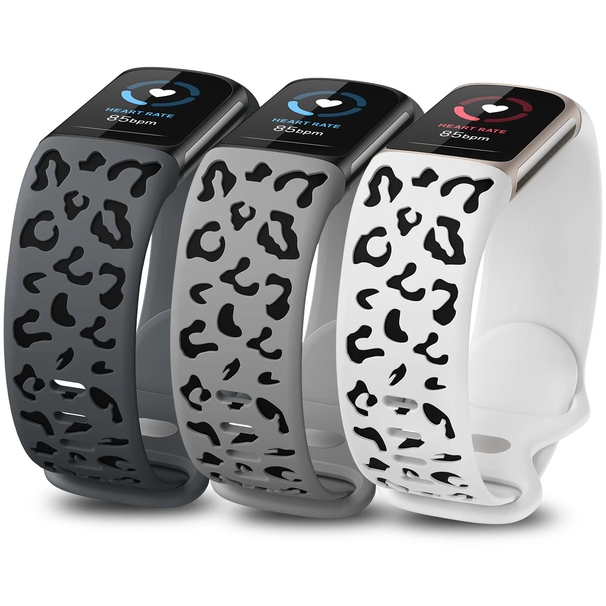 Wearlizer 3 Packs Two-Tone Leopard Engraved Soft Silicone Band for Fitbit Charge 5 Or 6