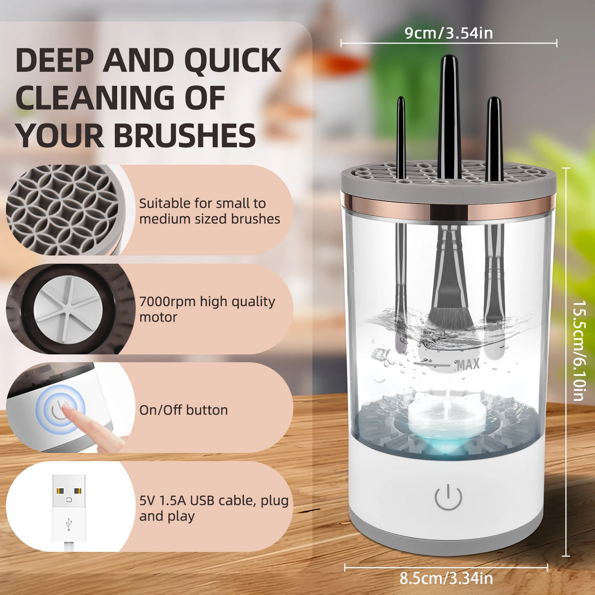 USB Chargeable Cosmetic Brush Cleaner For All Sizes