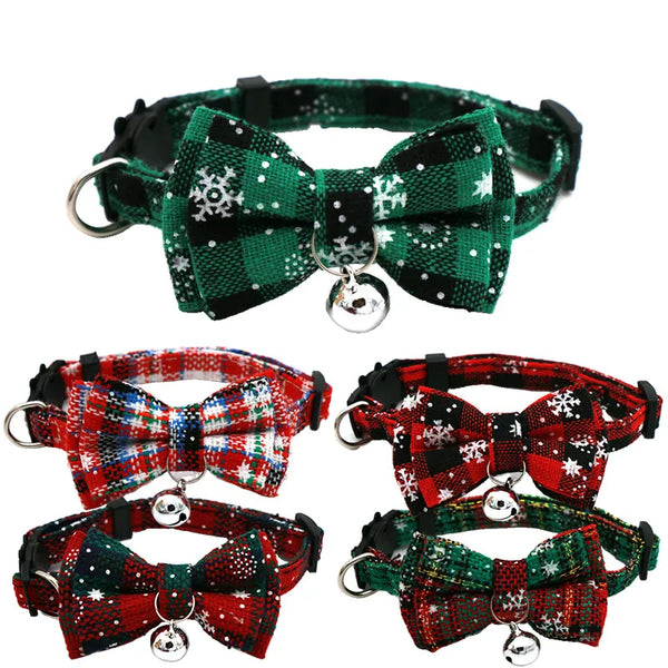 Cat Or Dog Christmas Bow Collar With Adjustable Clasp.