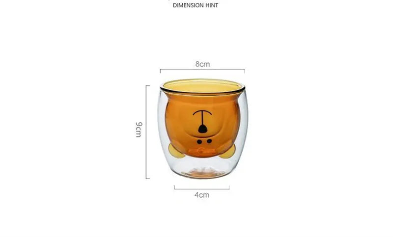 JUSTINLAU Creative Glass Double Wall Insulated Animal Mug