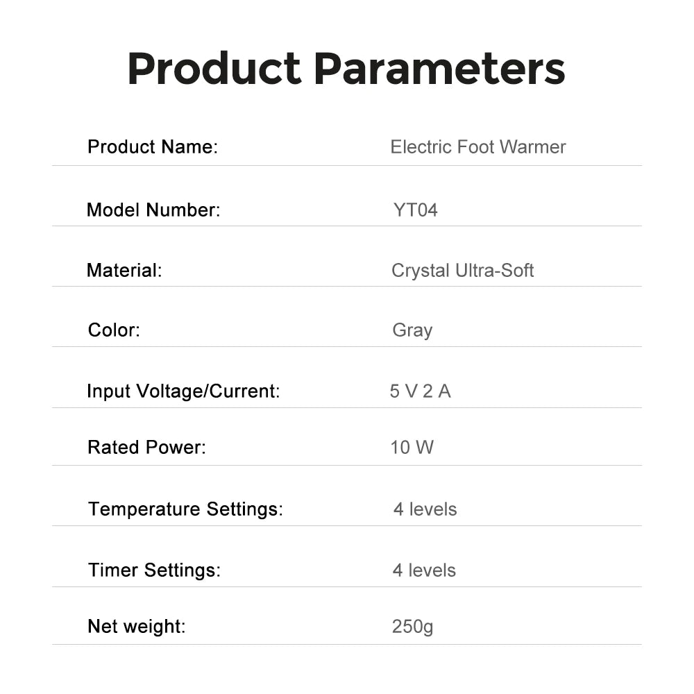 Electric Foot Warmer With 4 Temperatures and 4 Timer Settings