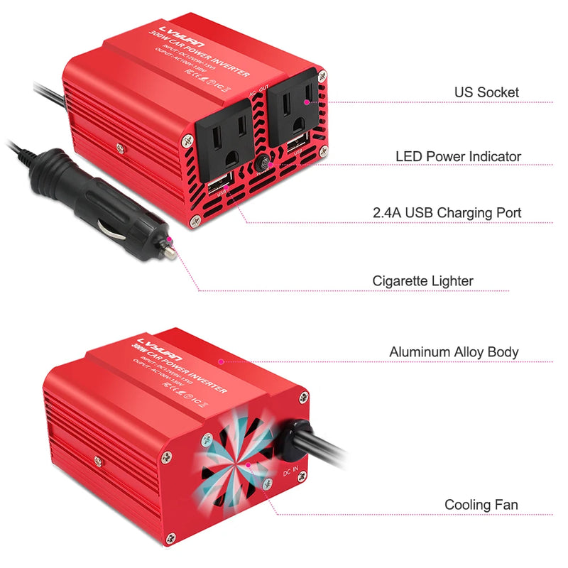 300W Car Power Inverter 12V to 110V Cigarette Lighter Converter USB Plug Auto Accessories