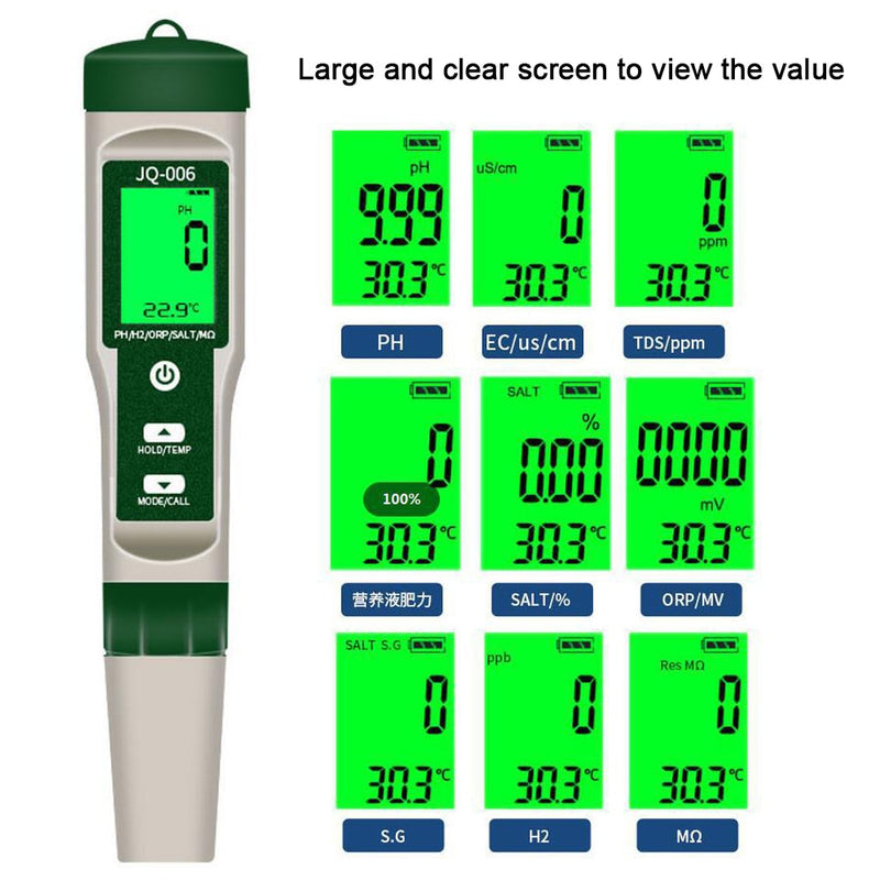 Digital PH Meter 10 in 1 Water Quality Monitor Tester PH/EC/TDS/Salinity/Thermometer Multi-parameter Testing Meter