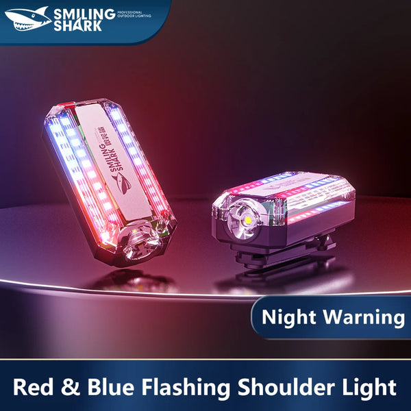 Smiling USB, Rechargeable Shark JD007 Red/Blue Strobe Warning Lights With Shoulder Clip