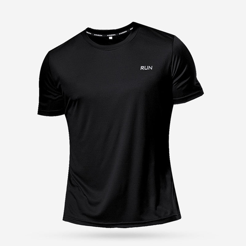 Men's multicolor short sleeve gym shirts. Quick drying, breathable sportswear