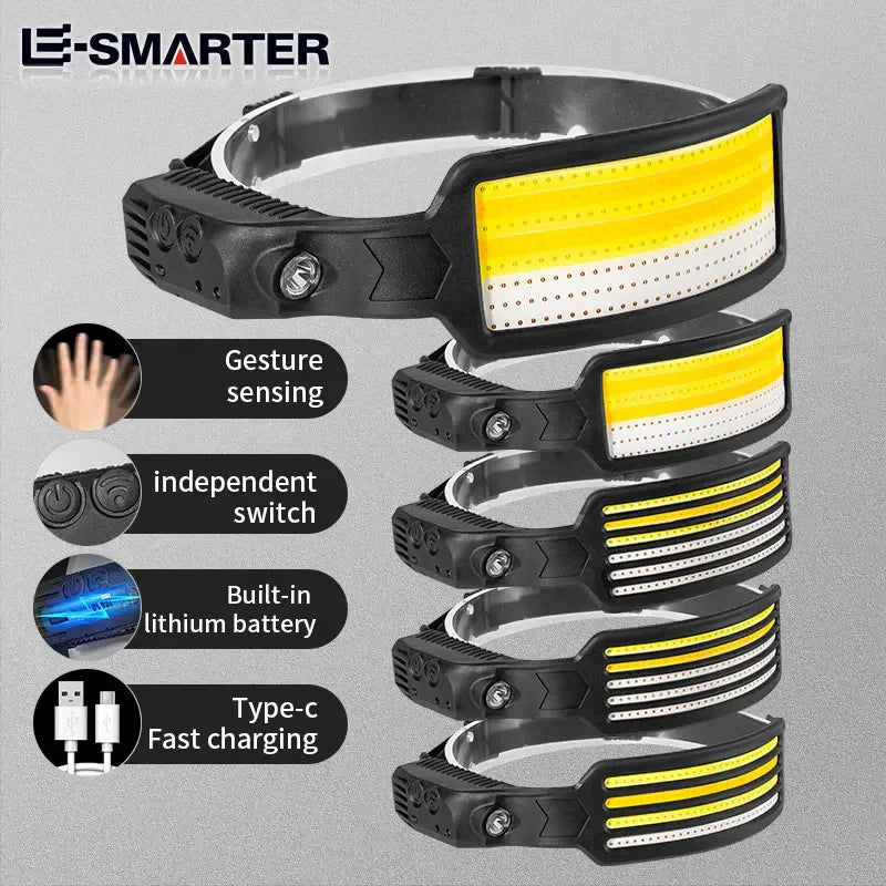 Motion Sensor COB LED USB Rechargeable Head Lamp with Built-in Battery