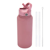 1L  Stainless Steel, Wide Mouthed, Thermos Water Bottle With Straw