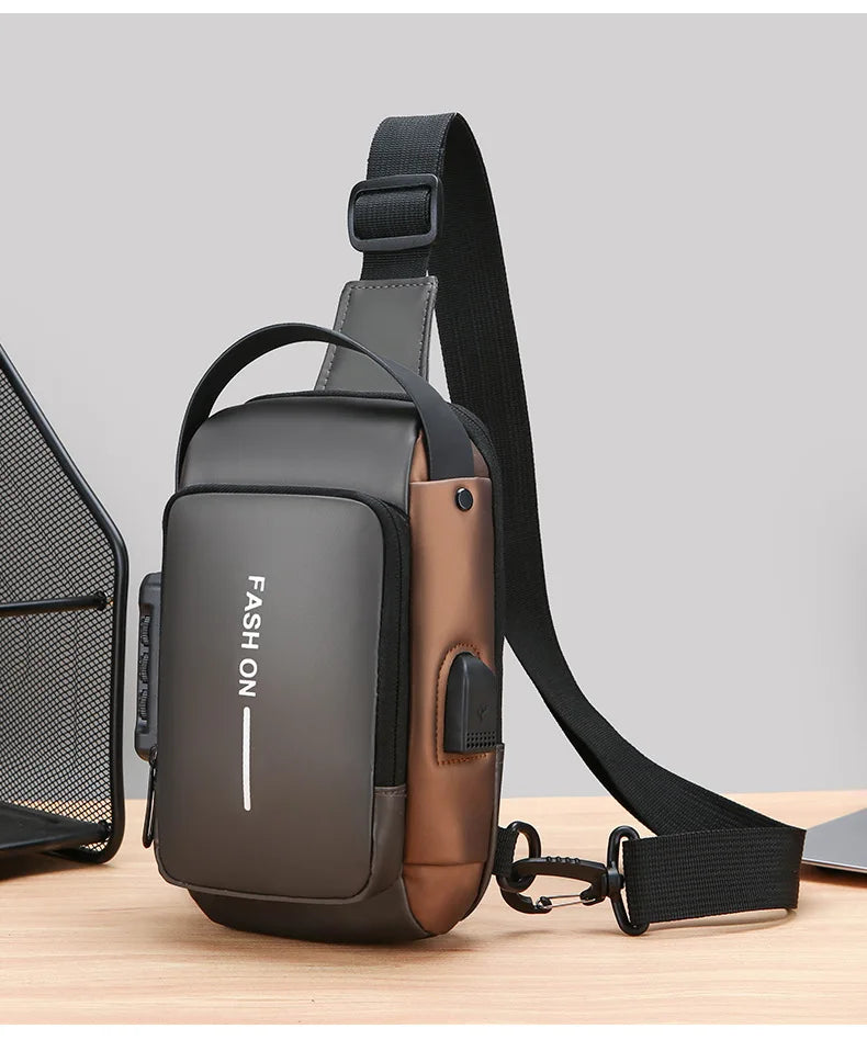 Men's Anti Theft USB Charging Crossbody Bag