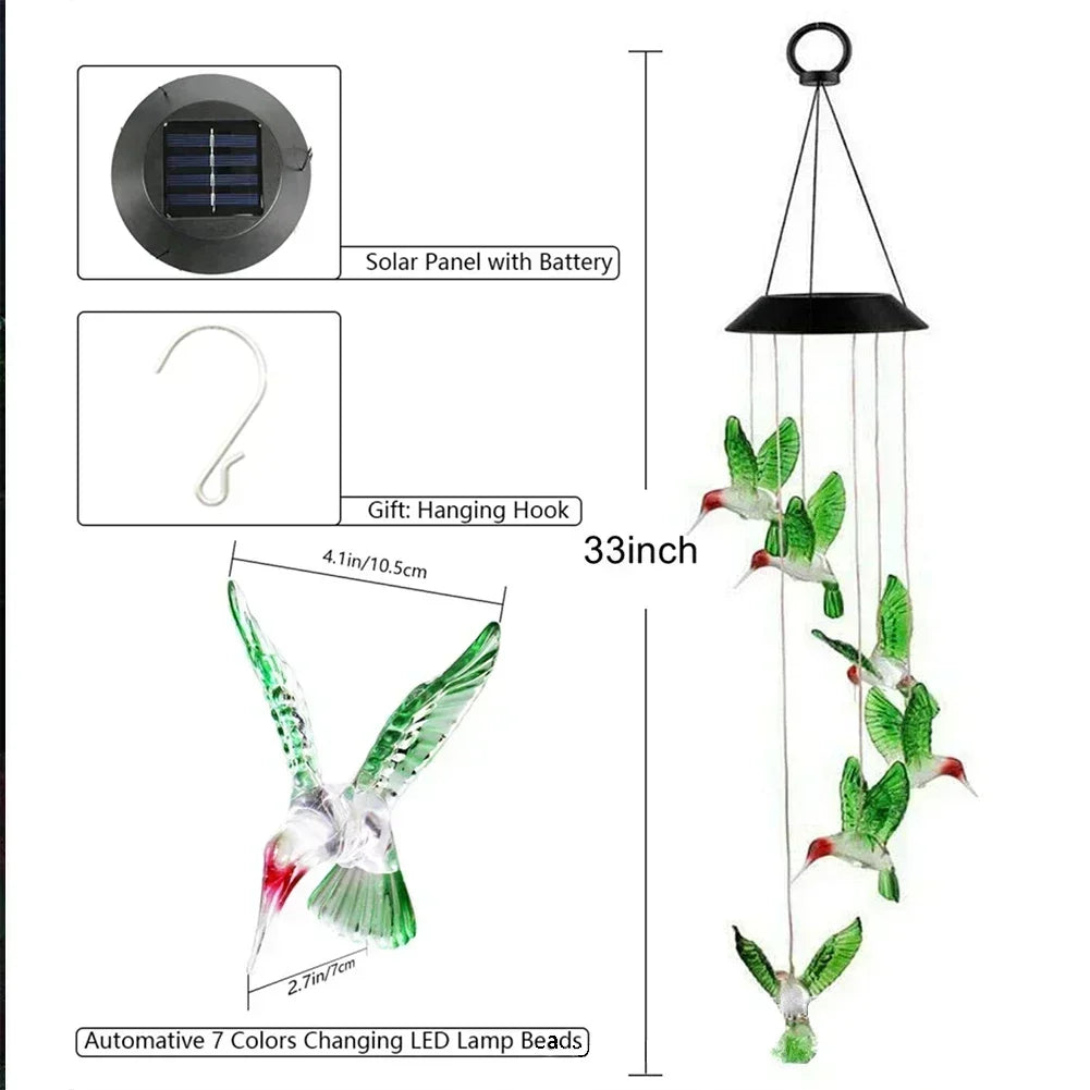Outdoor Solar Charging Waterproof Hummingbird/Owl Wind Chime Light