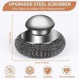 6pcs SUS Handle Steel Wool Scrubber with 5 Replacement Balls Stain Remover for Grills