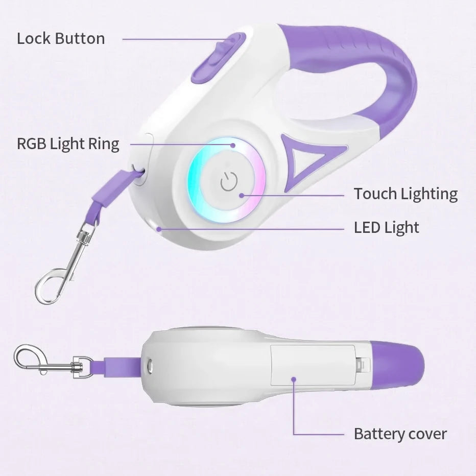 LED Retractable Dog Leash with light for  Small To Medium Pets