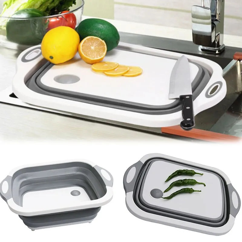 Silicone Cutting Board And Folding Drain Baskets