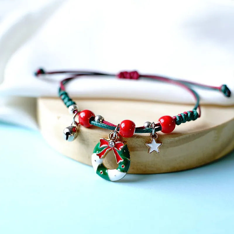 Christmas Pendant Charm Bracelet With Adjustable Rope.