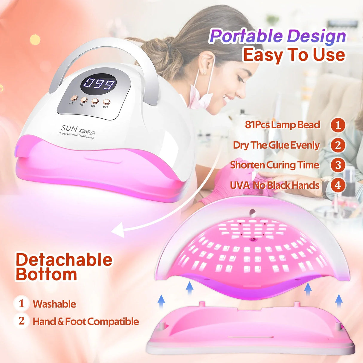 380W UV/ 81LED Manicure Lamp With Handle