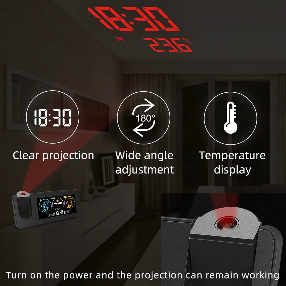 Projection Color Screen Digital Alarm Clock Temperature and Humidity Meter.