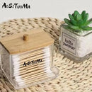 1pc7 Oz Cotton Swab Holder With Wooden Lid