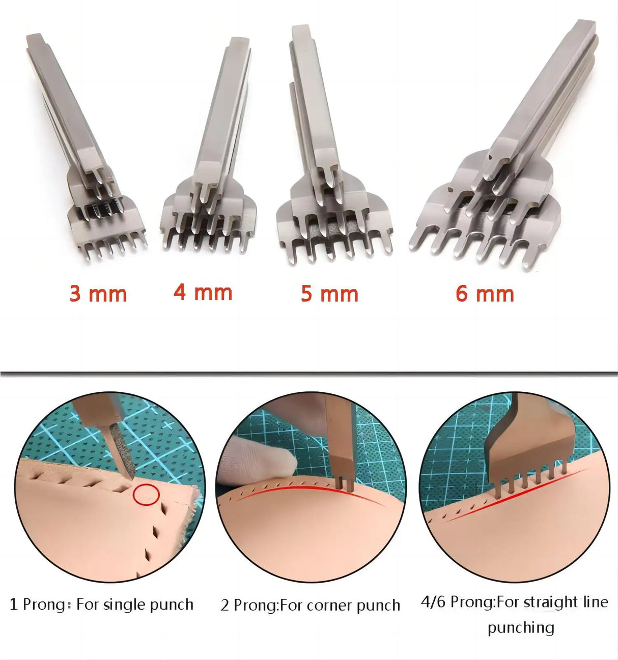 White Steel 3/4/5/6mm 1/2/4/6 Chisel Set For Leather Lacing Crafts