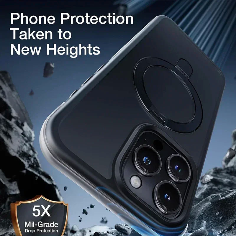 Magsafe IPhone Mat Finish Air 17 16 15 14 13 12 11 Pro Max Plus With Lens Protector And Metal Ring Stand