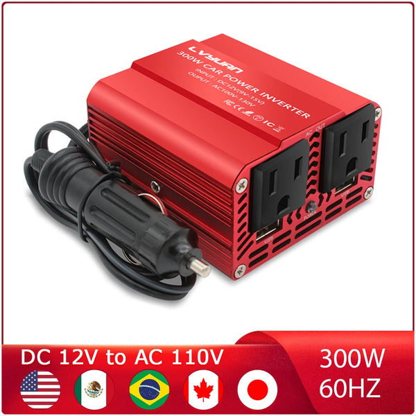 300W Car Power Inverter 12V to 110V Cigarette Lighter Converter USB Plug Auto Accessories