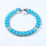 17-19CM Platinum Plated Turquoise Blue With White CZ Stone Tennis Bracelet