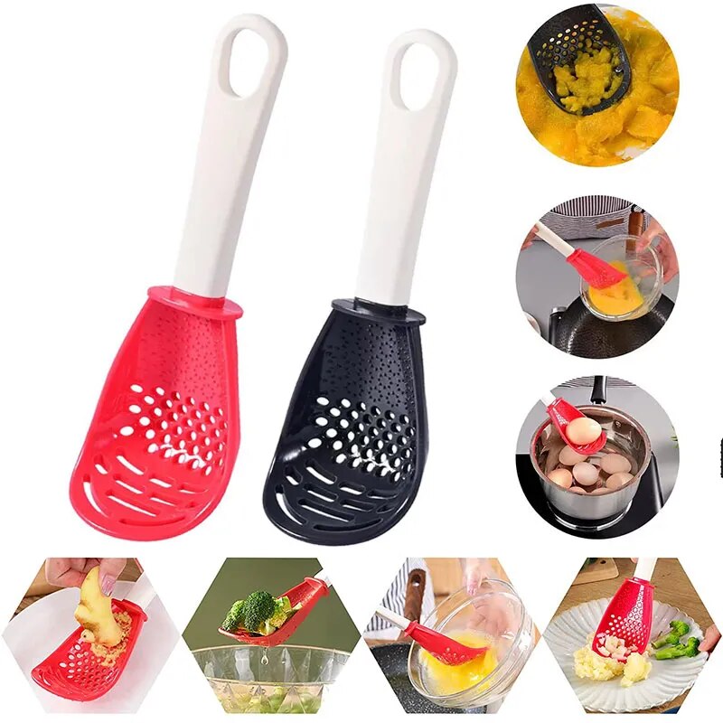 Multifunctional Cooking Strainer/Scoop/Garlic Press Spoon.