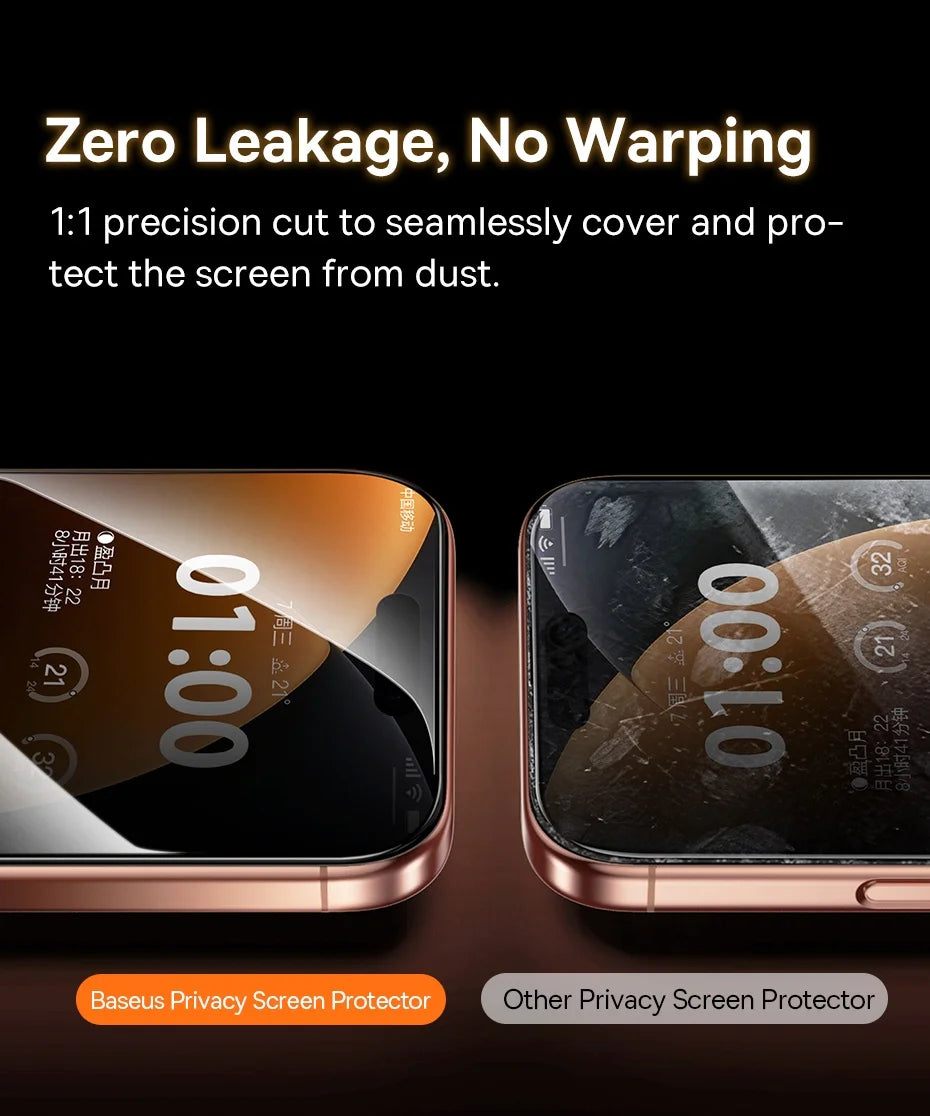 Baseus 0.4mm Corning Tempered Glass Anti-Peeping Screen Protector For iPhone 13 14 15 16 17 Max Pro