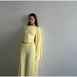 Women's 3 Piece Off Shoulder Sleeveless Cropped Tank Top With Elastic Wide Leg Pant And Long Cardigan