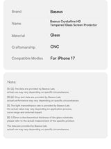 Baseus Crystalline HD Tempered Glass Screen Protector for iPhone 17 Pro Max